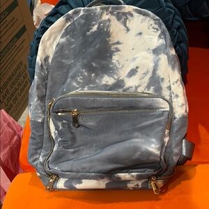 Gray and White Tie-Dye Backpack with Durable Fabric